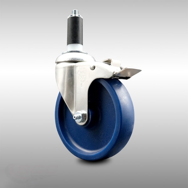 5 Inch 316SS Solid Poly Swivel 1-3/8 Inch Expanding Stem Caster Lock Brake SCC